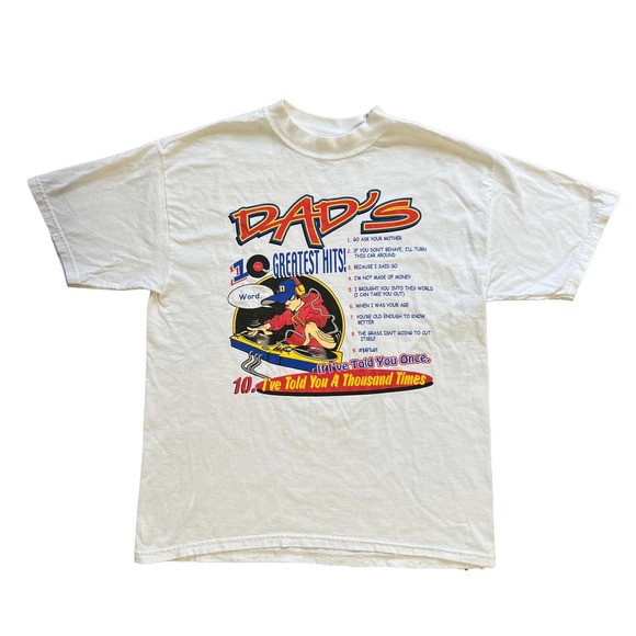 FUNNY DAD JOKE HUMOR GREATEST HITS WHITE GRAPHIC TEE SHIRT SZ MEDIUM - Picture 1 of 3